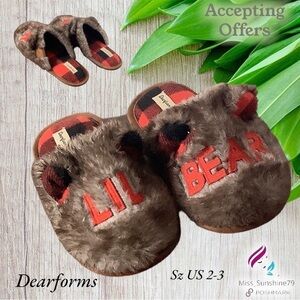 Dearfoams- Sz US2-3 - Lil Bear ear slippers - rubber sole profile racks faux fur